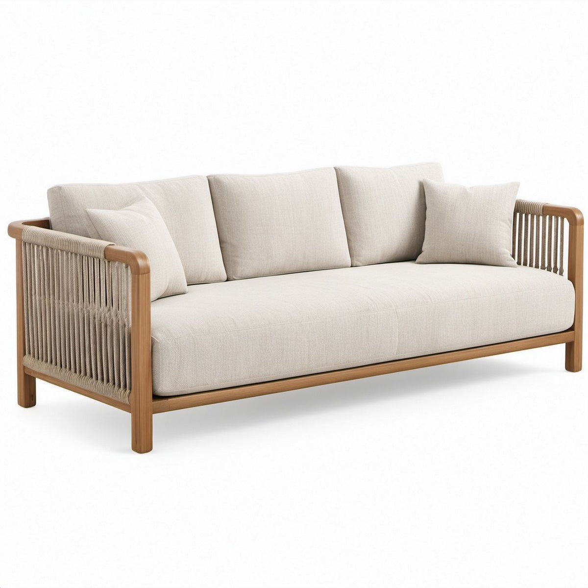 3-osobowa sofa ogrodowa z drewna akacjowego i plecionki, beżowo-brązowa, 180 × 80 × 75 cm