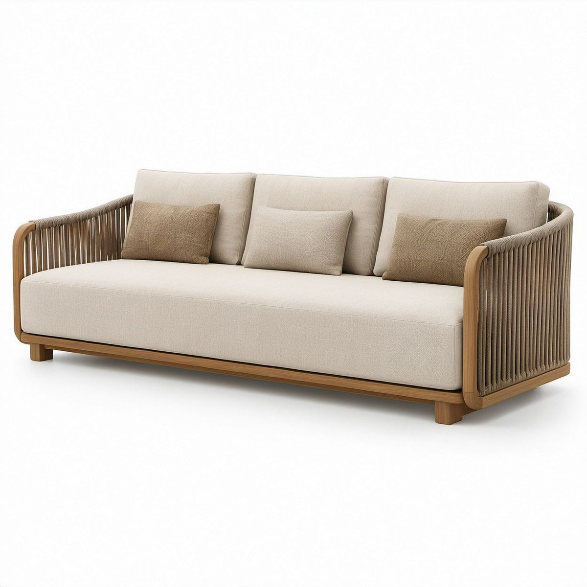 Trzyosobowa sofa ogrodowa z drewna akacjowego, beżowa, 210 x 82 x 78 cm