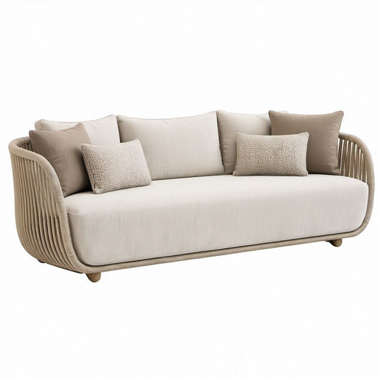 Beżowa sofa ogrodowa 2-osobowa z aluminium i plecionki poliestrowej, 190 × 85 × 78 cm