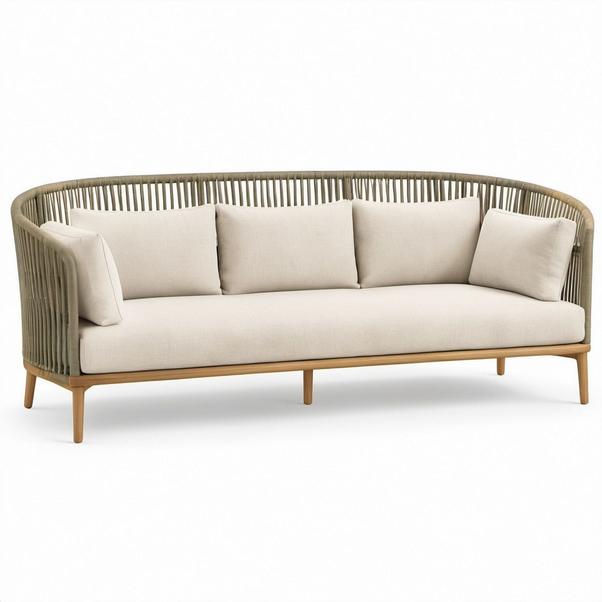 Trzyosobowa sofa ogrodowa łukowa Beżowa/Brązowa z drewna akacjowego i plecionki PE, 210 x 80 x 78 cm