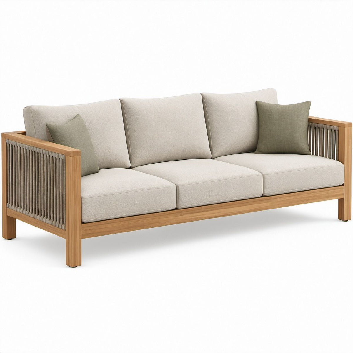 Trzyosobowa sofa ogrodowa z drewna akacjowego, beżowa, 210 x 80 x 75 cm